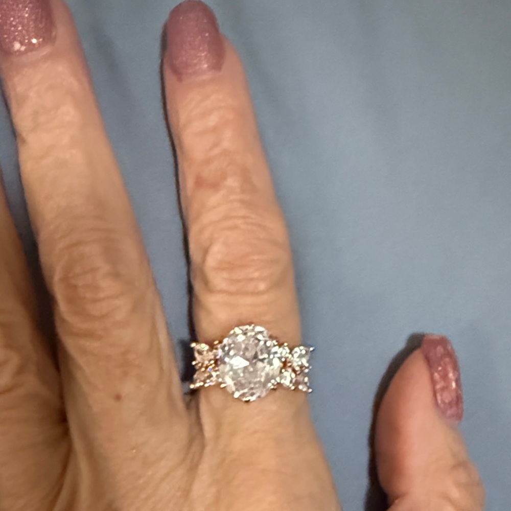BP Elegant Rose Gold Cubic Zirconia Halo Engagement style Ring